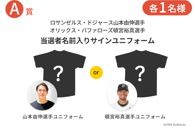 ロサンゼルス・ドジャース山本由伸選手 オリックス・バファローズ頓宮裕真選手 当選者名前入りサインユニフォーム